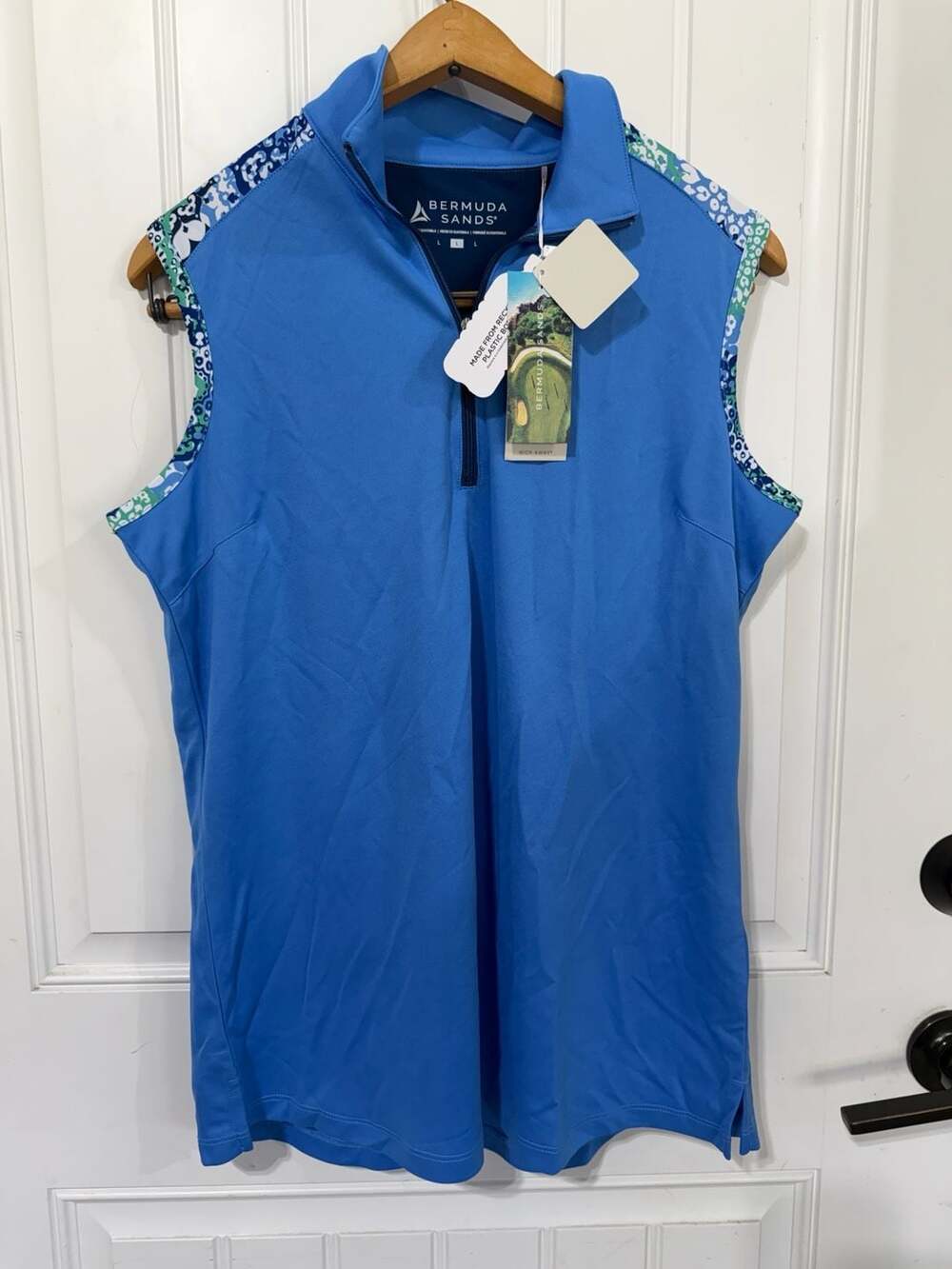 Bermuda Sands Laine Lake Blue Quarter Zip Sleeveless Golf Polo